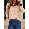 imageDokotoo Womens Long Sleeve Tops Fall Tops Casual Soft V Neck Oversized T Shirts Clothes Fashion Outfits 2025Apricot