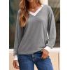 imageDokotoo Womens Long Sleeve Tops Fall Tops Casual Soft V Neck Oversized T Shirts Clothes Fashion Outfits 2025Gray