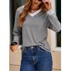 imageDokotoo Womens Long Sleeve Tops Fall Tops Casual Soft V Neck Oversized T Shirts Clothes Fashion Outfits 2025Gray