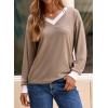 imageDokotoo Womens Long Sleeve Tops Fall Tops Casual Soft V Neck Oversized T Shirts Clothes Fashion Outfits 2025Pale Khaki