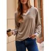 imageDokotoo Womens Long Sleeve Tops Fall Tops Casual Soft V Neck Oversized T Shirts Clothes Fashion Outfits 2025Pale Khaki