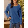 imageDokotoo Womens Oversized 2025 Fall Waffle Knit Tops Crew Neck Long Sleeve Casual Pullover T ShirtsBlue