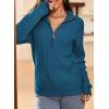 imageDokotoo Womens Sweaters 2025 Fall Winter Quarter Zip Casual Ribbed Cable Knit PulloverPeacock Blue