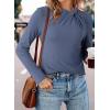 imageDokotoo Womens Tops Business Casual Outfits Long Sleeve Shirts Mock Neck Twist Knot Slim Fit Soft Stretch Tees BlousesBlue