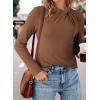 imageDokotoo Womens Tops Business Casual Outfits Long Sleeve Shirts Mock Neck Twist Knot Slim Fit Soft Stretch Tees BlousesBrown