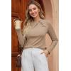 imageDokotoo Womens Tops Business Casual Outfits Long Sleeve Shirts Mock Neck Twist Knot Slim Fit Soft Stretch Tees BlousesKhaki