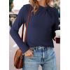 imageDokotoo Womens Tops Business Casual Outfits Long Sleeve Shirts Mock Neck Twist Knot Slim Fit Soft Stretch Tees BlousesNavy