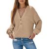 imageDokotoo Womens Waffle Knit Tops 2025 Dressy Casual Button Shirts Long Sleeve V Neck Blouses Basic TeeApricot