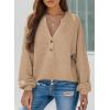 imageDokotoo Womens Waffle Knit Tops 2025 Dressy Casual Button Shirts Long Sleeve V Neck Blouses Basic TeeApricot