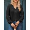 imageDokotoo Womens Waffle Knit Tops 2025 Dressy Casual Button Shirts Long Sleeve V Neck Blouses Basic TeeBlack