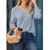 imageDokotoo Womens Waffle Knit Tops 2025 Dressy Casual Button Shirts Long Sleeve V Neck Blouses Basic TeeBlue