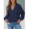 imageDokotoo Womens Waffle Knit Tops 2025 Dressy Casual Button Shirts Long Sleeve V Neck Blouses Basic TeeDark Blue