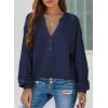 imageDokotoo Womens Waffle Knit Tops 2025 Dressy Casual Button Shirts Long Sleeve V Neck Blouses Basic TeeDark Blue