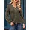 imageDokotoo Womens Waffle Knit Tops 2025 Dressy Casual Button Shirts Long Sleeve V Neck Blouses Basic TeeGreen