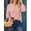 imageDokotoo Womens Waffle Knit Tops 2025 Dressy Casual Button Shirts Long Sleeve V Neck Blouses Basic TeePink