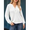 imageDokotoo Womens Waffle Knit Tops 2025 Dressy Casual Button Shirts Long Sleeve V Neck Blouses Basic TeeWhite