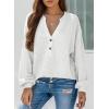 imageDokotoo Womens Waffle Knit Tops 2025 Dressy Casual Button Shirts Long Sleeve V Neck Blouses Basic TeeWhite