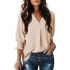 imageDokotoo Women Blouses Dressy Casual V Neck 34 Length Sleeve Womens Tops with Smocked CuffsApricot