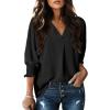 imageDokotoo Women Blouses Dressy Casual V Neck 34 Length Sleeve Womens Tops with Smocked CuffsBlack