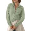 imageDokotoo Womens Sweaters 2025 Fall Winter Quarter Zip Casual Ribbed Cable Knit PulloverLaurel Green