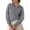 imageDokotoo Womens Sweaters 2025 Fall Winter Quarter Zip Casual Ribbed Cable Knit PulloverMedium Grey