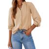 imageDokotoo Womens Tops Blouses for Women Dressy Casual Button Down Shirts V Neck Long Sleeve Shirts Business Work BlousesApricot