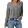 imageDokotoo Womens Tops Fashion 2025 Raglan Long Sleeve Soft Knitted Solid Color V Neck T Shirts Casual Loose Fit Tee ShirtMedium Grey