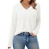 imageDokotoo Womens Tops Fashion 2025 Raglan Long Sleeve Soft Knitted Solid Color V Neck T Shirts Casual Loose Fit Tee ShirtWhite