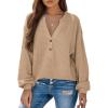 imageDokotoo Womens Waffle Knit Tops 2025 Dressy Casual Button Shirts Long Sleeve V Neck Blouses Basic TeeApricot