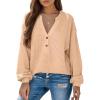 imageDokotoo Womens Waffle Knit Tops 2025 Dressy Casual Button Shirts Long Sleeve V Neck Blouses Basic TeeBeige