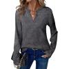 imageDokotoo Womens Waffle Knit Tops V Neck Long Sleeve Shirts Henley Dresy Casual Blouses Fall Outfits 2025Dark Grey