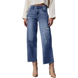imageDokotoo Womens High Waist Baggy Jeans Wide Leg Casual Petite 2025 8 Points Length Stretch Denim PantsDusk Blue