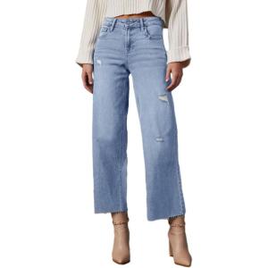 imageDokotoo Womens High Waist Baggy Jeans Wide Leg Casual Petite 2025 8 Points Length Stretch Denim PantsSky Blue