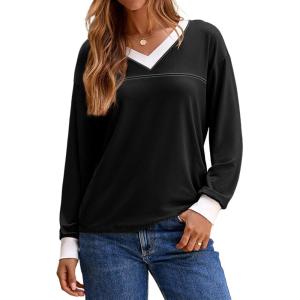imageDokotoo Womens Long Sleeve Tops Fall Tops Casual Soft V Neck Oversized T Shirts Clothes Fashion Outfits 2025Black
