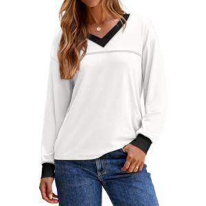 imageDokotoo Womens Long Sleeve Tops Fall Tops Casual Soft V Neck Oversized T Shirts Clothes Fashion Outfits 2025White