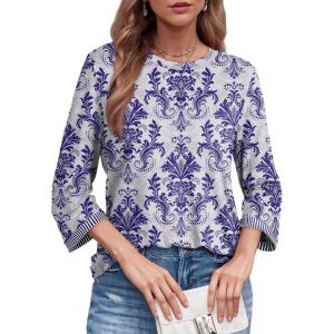 imageDokotoo Womens Shirts 2025 Fashion 34 Length Sleeve T Shirts Cute Crewneck Casual Tops Basic BlousesZ Blue
