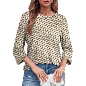 imageDokotoo Womens Shirts 2025 Fashion 34 Length Sleeve T Shirts Cute Crewneck Casual Tops Basic BlousesZ Khaki