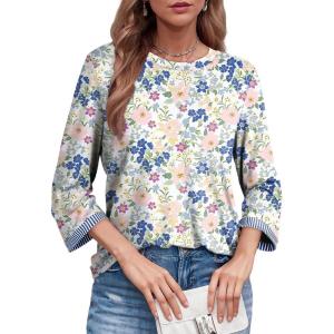 imageDokotoo Womens Shirts 2025 Fashion 34 Length Sleeve T Shirts Cute Crewneck Casual Tops Basic BlousesZ Sky Blue