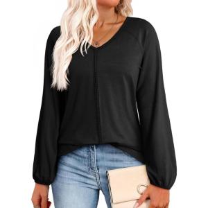 imageDokotoo Womens Tops Fashion V Neck Long Sleeve Tops for Women Fall Outfits for Women 2025 Casual Loose BlousesBlack