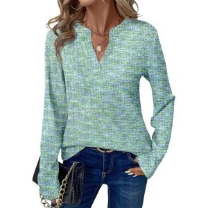 imageDokotoo Womens Waffle Knit Tops V Neck Long Sleeve Shirts Henley Dresy Casual Blouses Fall Outfits 2025Moonlight Jade