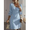 imageDokotoo Fall Wedding Guest Dresses for Women 2025 Trendy V Neck Knit A Line Long Sleeve Dress Sweater DressLight Blue