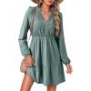 imageDokotoo Fall Dresses for Women 2025 Elegant Lace Hollow Out Embroidered V Neck Long Sleeve Casual ALine Swing Mini DressGreen