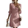 imageDokotoo Fall Wedding Guest Dresses for Women 2025 Trendy V Neck Knit A Line Long Sleeve Dress Sweater DressA1 Pink
