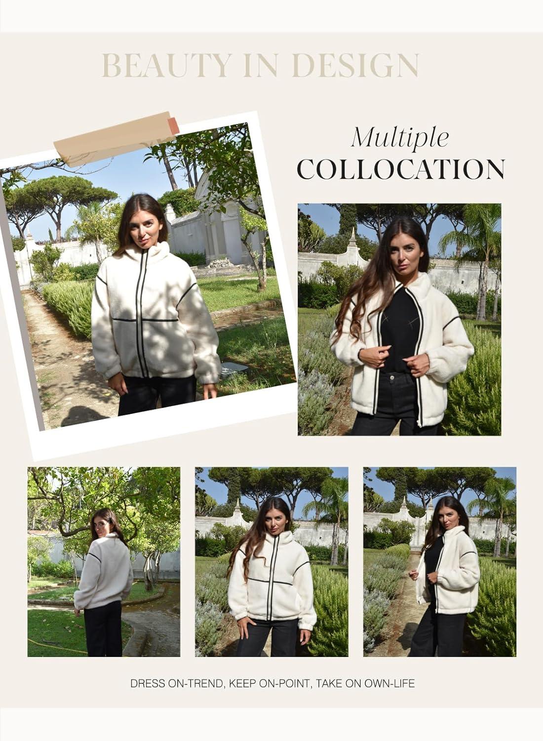 imageDokotoo Womens Coat Casual Lapel Full Zip Fleece Jacket Long Sleeve Oversized Warm Winter Outwear with PocketsWhite