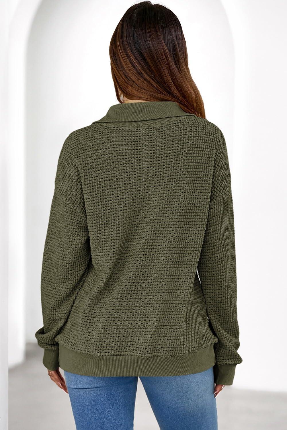 imageDokotoo Womens Quarter Zip Pullover Oversized Sweatshirts Hoodies 2025 Fall Fashion Long Sleeve Sweaters Tops Shirts Outfits Clothes Green XLarge