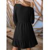 imageDokotoo Dresses for Women 2025 Square Neck Long Sleeve Smocked Dress Flowy Tiered Ruffle Lace Beach DressBlack