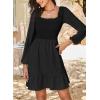 imageDokotoo Dresses for Women 2025 Square Neck Long Sleeve Smocked Dress Flowy Tiered Ruffle Lace Beach DressBlack