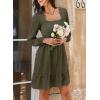 imageDokotoo Dresses for Women 2025 Square Neck Long Sleeve Smocked Dress Flowy Tiered Ruffle Lace Beach DressGreen