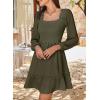 imageDokotoo Dresses for Women 2025 Square Neck Long Sleeve Smocked Dress Flowy Tiered Ruffle Lace Beach DressGreen