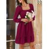 imageDokotoo Dresses for Women 2025 Square Neck Long Sleeve Smocked Dress Flowy Tiered Ruffle Lace Beach DressPurple